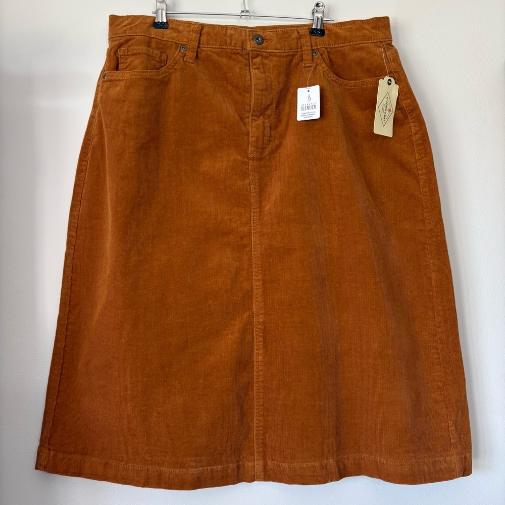 NWT St. John’s Bay Corduroy Skirt Size 14 Rust Brown Preppy Secretly Slender